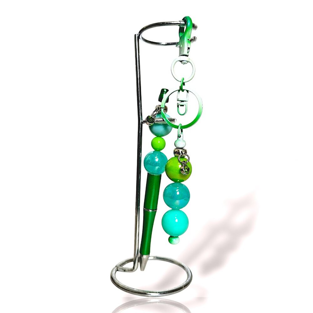 Bubble Bead Pen & Keychain Set, Green Teal Whimsical Sparkle Gift Cute Keychain
